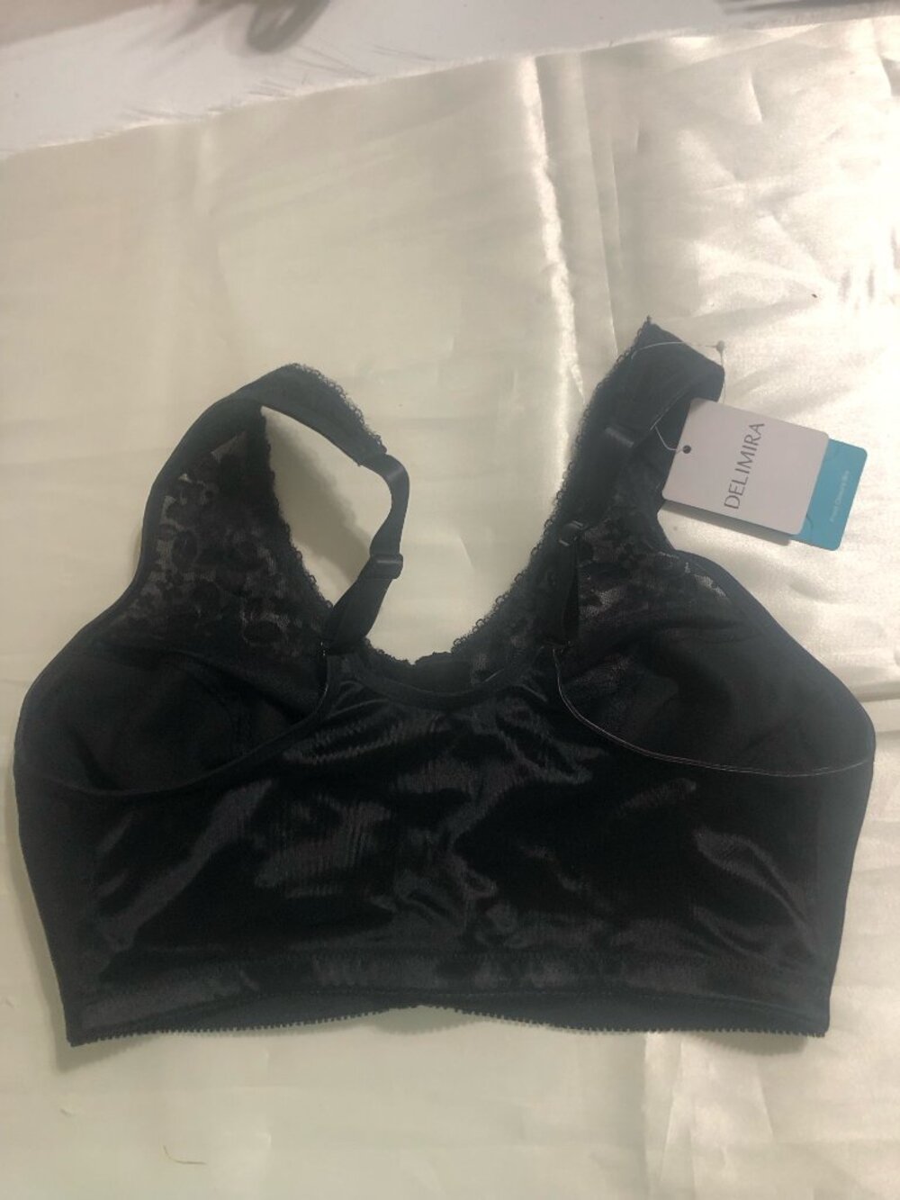 Delimira Front Closure Full Coverage Black Lace Bra 38DD - Picture 2 of 2